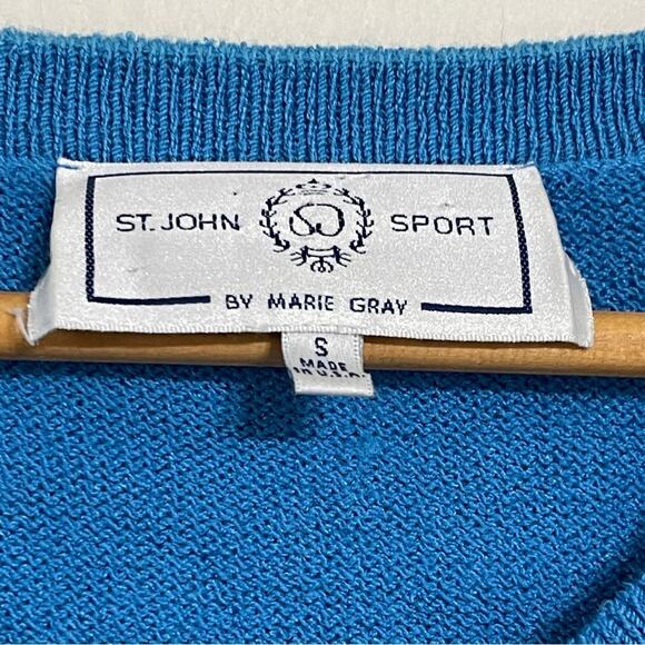St. John Sport Light Blue Santana Knit V- Neck Sweater Size S - Picture 3 of 4